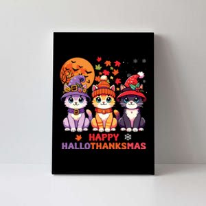 Halloween Thanksgiving Christmas Happy Hallothanksmas Cats Canvas