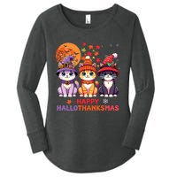 Halloween Thanksgiving Christmas Happy Hallothanksmas Cats Women's Perfect Tri Tunic Long Sleeve Shirt