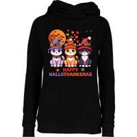 Halloween Thanksgiving Christmas Happy Hallothanksmas Cats Womens Funnel Neck Pullover Hood