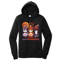 Halloween Thanksgiving Christmas Happy Hallothanksmas Cats Women's Pullover Hoodie