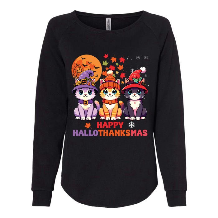 Halloween Thanksgiving Christmas Happy Hallothanksmas Cats Womens California Wash Sweatshirt