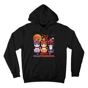 Halloween Thanksgiving Christmas Happy Hallothanksmas Cats Tall Hoodie