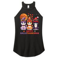 Halloween Thanksgiving Christmas Happy Hallothanksmas Cats Women's Perfect Tri Rocker Tank