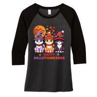 Halloween Thanksgiving Christmas Happy Hallothanksmas Cats Women's Tri-Blend 3/4-Sleeve Raglan Shirt