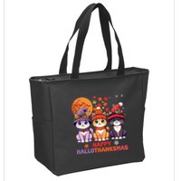 Halloween Thanksgiving Christmas Happy Hallothanksmas Cats Zip Tote Bag
