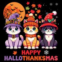 Halloween Thanksgiving Christmas Happy Hallothanksmas Cats Zip Tote Bag