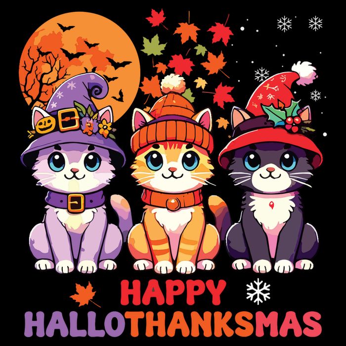 Halloween Thanksgiving Christmas Happy Hallothanksmas Cats Zip Tote Bag