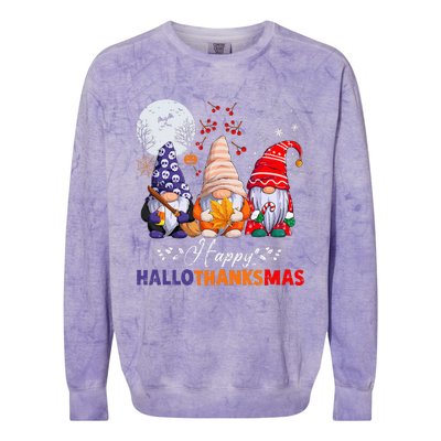 Halloween Thanksgiving Christmas Happy HalloThanksMas Gnomes Colorblast Crewneck Sweatshirt