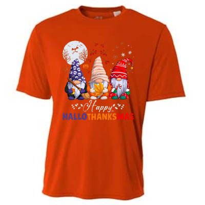 Halloween Thanksgiving Christmas Happy HalloThanksMas Gnomes Cooling Performance Crew T-Shirt