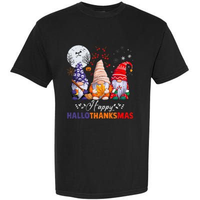 Halloween Thanksgiving Christmas Happy HalloThanksMas Gnomes Garment-Dyed Heavyweight T-Shirt