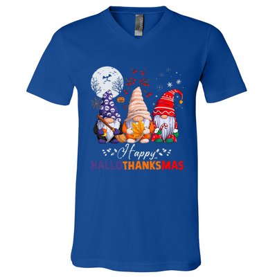 Halloween Thanksgiving Christmas Happy HalloThanksMas Gnomes V-Neck T-Shirt