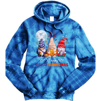 Halloween Thanksgiving Christmas Happy HalloThanksMas Gnomes Tie Dye Hoodie