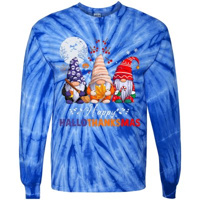 Halloween Thanksgiving Christmas Happy HalloThanksMas Gnomes Tie-Dye Long Sleeve Shirt