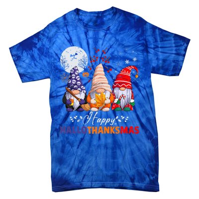 Halloween Thanksgiving Christmas Happy HalloThanksMas Gnomes Tie-Dye T-Shirt