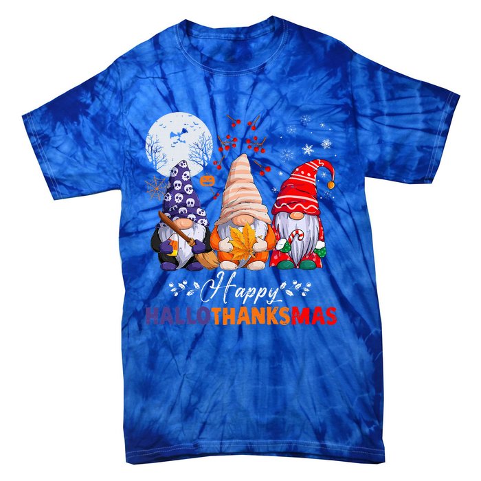 Halloween Thanksgiving Christmas Happy HalloThanksMas Gnomes Tie-Dye T-Shirt