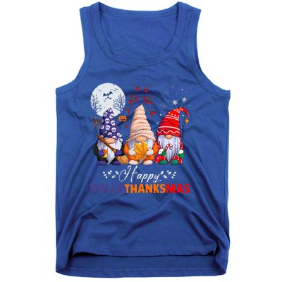 Halloween Thanksgiving Christmas Happy HalloThanksMas Gnomes Tank Top