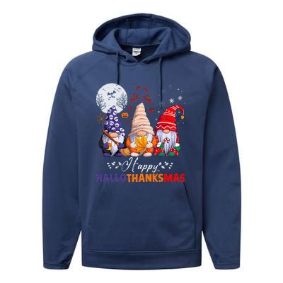 Halloween Thanksgiving Christmas Happy HalloThanksMas Gnomes Performance Fleece Hoodie