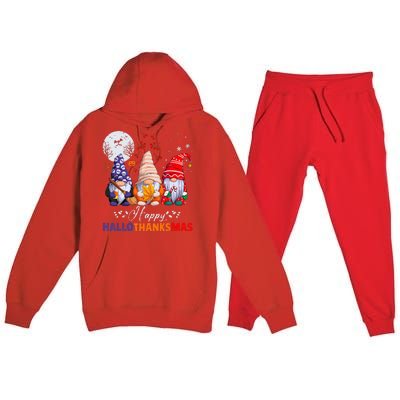 Halloween Thanksgiving Christmas Happy HalloThanksMas Gnomes Premium Hooded Sweatsuit Set