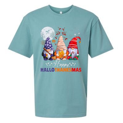 Halloween Thanksgiving Christmas Happy HalloThanksMas Gnomes Sueded Cloud Jersey T-Shirt