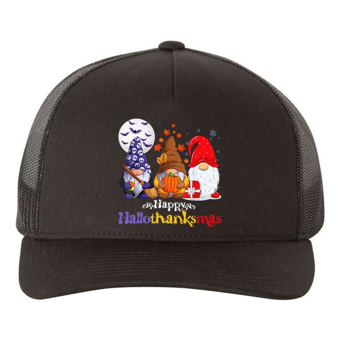 Halloween Thanksgiving Christmas Happy Hallothanksmas Gnomes Yupoong Adult 5-Panel Trucker Hat