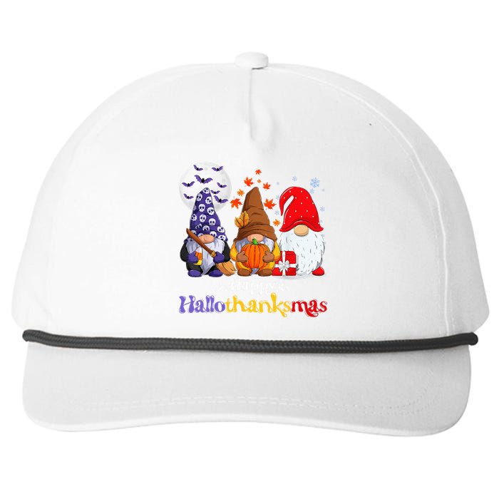 Halloween Thanksgiving Christmas Happy Hallothanksmas Gnomes Snapback Five-Panel Rope Hat