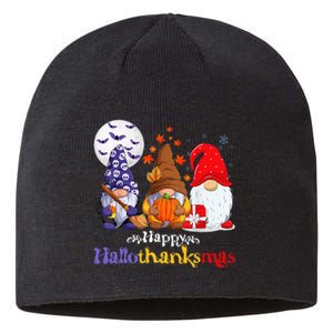 Halloween Thanksgiving Christmas Happy Hallothanksmas Gnomes Sustainable Beanie