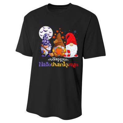 Halloween Thanksgiving Christmas Happy Hallothanksmas Gnomes Performance Sprint T-Shirt