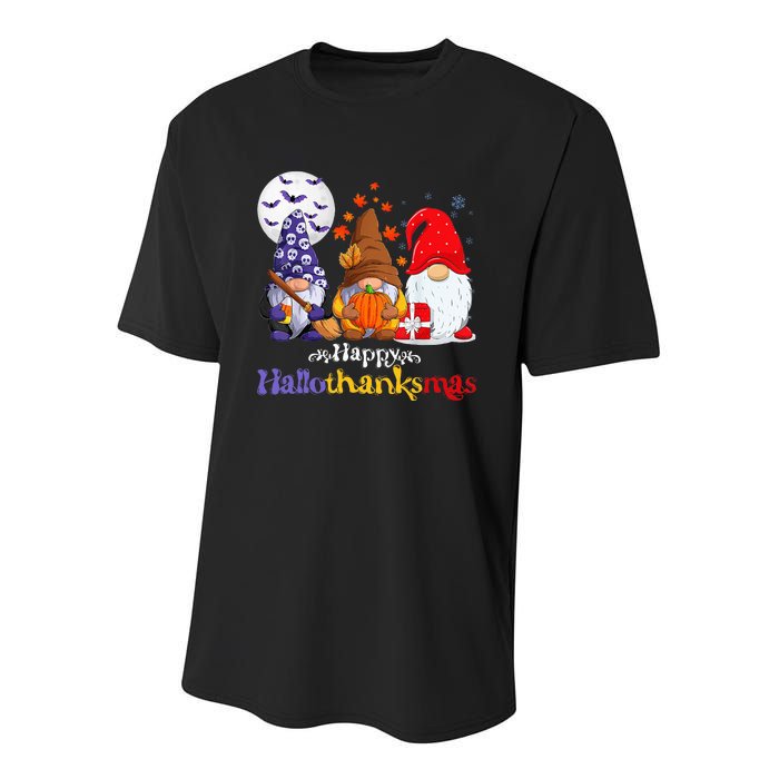 Halloween Thanksgiving Christmas Happy Hallothanksmas Gnomes Youth Performance Sprint T-Shirt