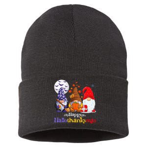 Halloween Thanksgiving Christmas Happy Hallothanksmas Gnomes Sustainable Knit Beanie