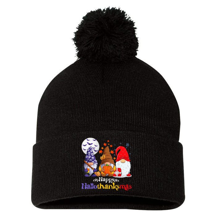 Halloween Thanksgiving Christmas Happy Hallothanksmas Gnomes Pom Pom 12in Knit Beanie