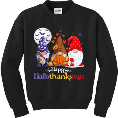 Halloween Thanksgiving Christmas Happy Hallothanksmas Gnomes Kids Sweatshirt