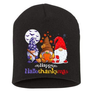 Halloween Thanksgiving Christmas Happy Hallothanksmas Gnomes Short Acrylic Beanie