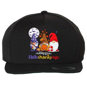 Halloween Thanksgiving Christmas Happy Hallothanksmas Gnomes Wool Snapback Cap