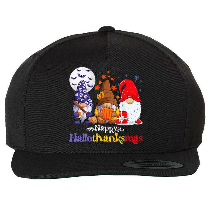 Halloween Thanksgiving Christmas Happy Hallothanksmas Gnomes Wool Snapback Cap