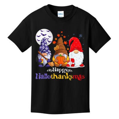 Halloween Thanksgiving Christmas Happy Hallothanksmas Gnomes Kids T-Shirt