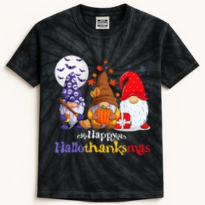 Halloween Thanksgiving Christmas Happy Hallothanksmas Gnomes Kids Tie-Dye T-Shirt