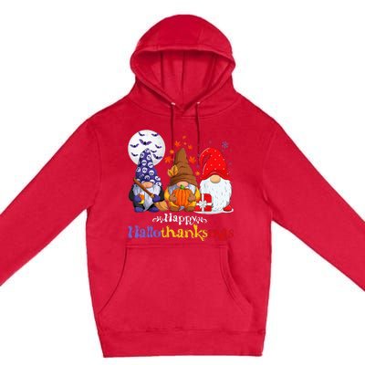 Halloween Thanksgiving Christmas Happy Hallothanksmas Gnomes Premium Pullover Hoodie