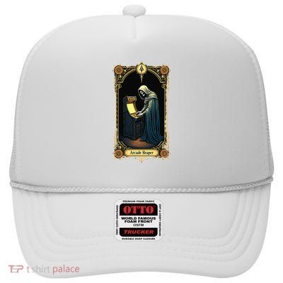Halloween Tarot Card Skeleton Arcade Cabinet Reaper High Crown Mesh Back Trucker Hat
