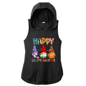 Halloween Thanksgiving Christmas Happy Hallothanksmas Gnomes Gift Ladies PosiCharge Tri-Blend Wicking Draft Hoodie Tank