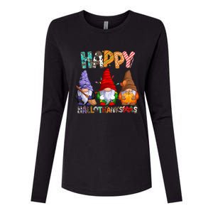 Halloween Thanksgiving Christmas Happy Hallothanksmas Gnomes Gift Womens Cotton Relaxed Long Sleeve T-Shirt