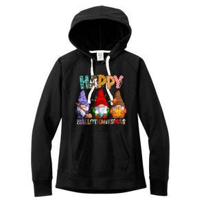 Halloween Thanksgiving Christmas Happy Hallothanksmas Gnomes Gift Women's Fleece Hoodie