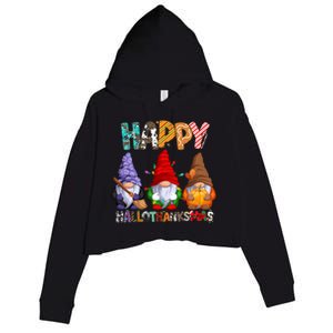 Halloween Thanksgiving Christmas Happy Hallothanksmas Gnomes Gift Crop Fleece Hoodie