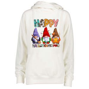 Halloween Thanksgiving Christmas Happy Hallothanksmas Gnomes Gift Womens Funnel Neck Pullover Hood