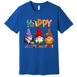 Halloween Thanksgiving Christmas Happy Hallothanksmas Gnomes Gift Premium T-Shirt