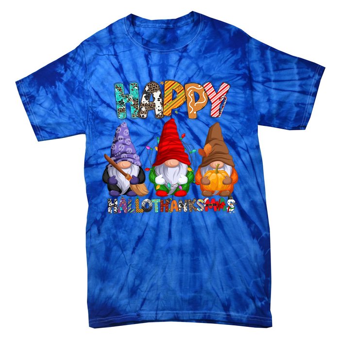 Halloween Thanksgiving Christmas Happy Hallothanksmas Gnomes Gift Tie-Dye T-Shirt