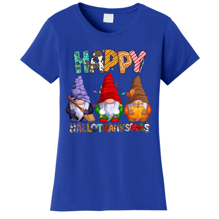 Halloween Thanksgiving Christmas Happy Hallothanksmas Gnomes Gift Women's T-Shirt