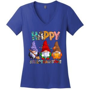 Halloween Thanksgiving Christmas Happy Hallothanksmas Gnomes Gift Women's V-Neck T-Shirt