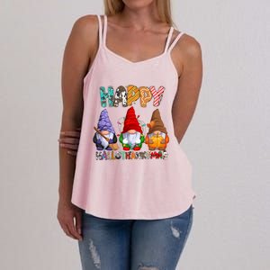 Halloween Thanksgiving Christmas Happy Hallothanksmas Gnomes Gift Women's Strappy Tank