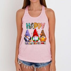 Halloween Thanksgiving Christmas Happy Hallothanksmas Gnomes Gift Women's Knotted Racerback Tank