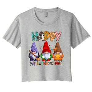 Halloween Thanksgiving Christmas Happy Hallothanksmas Gnomes Gift Women's Crop Top Tee